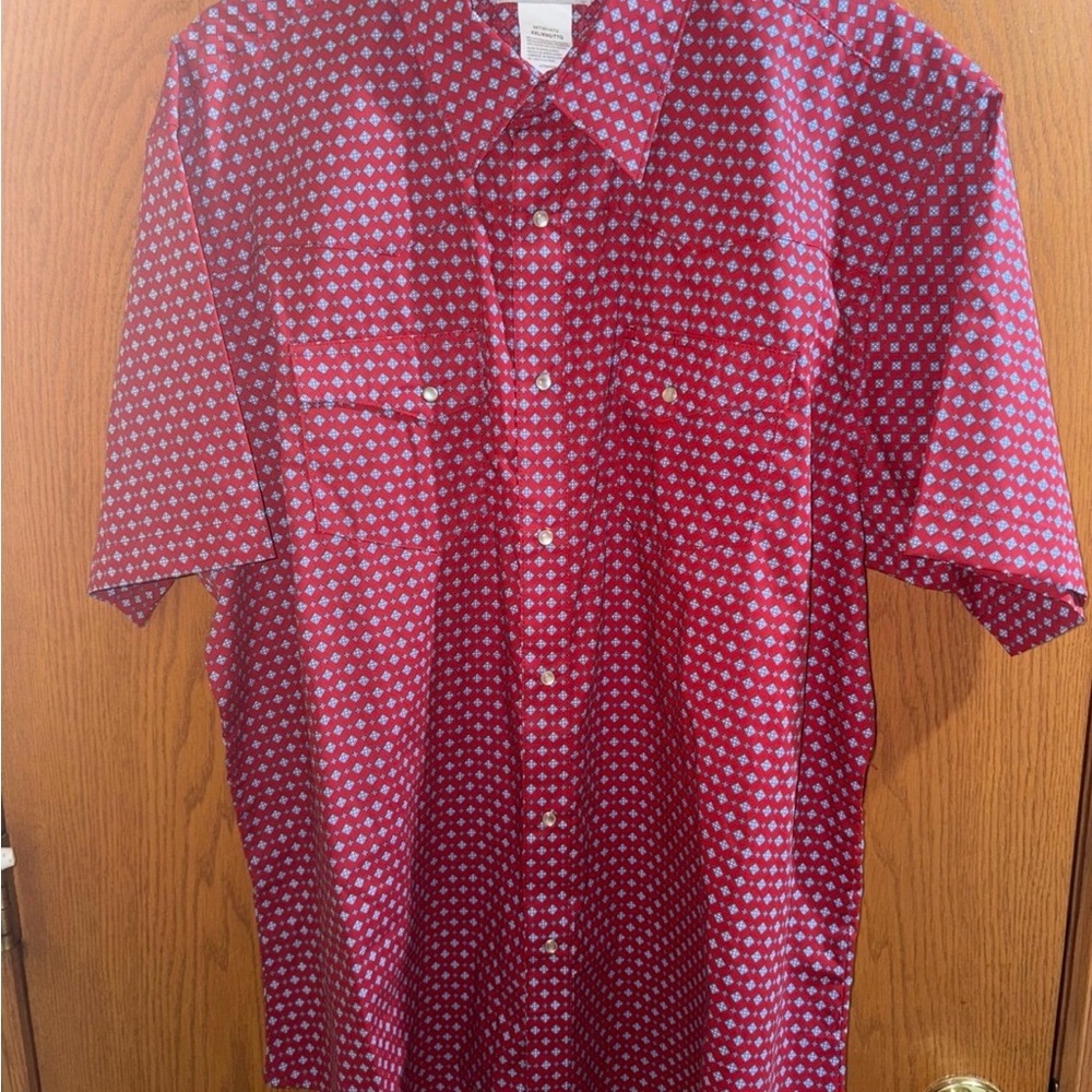 NWOT Wrangler Pearl Snap Shirt Mens 2XT Red Diamond Western Cowboy Ranch